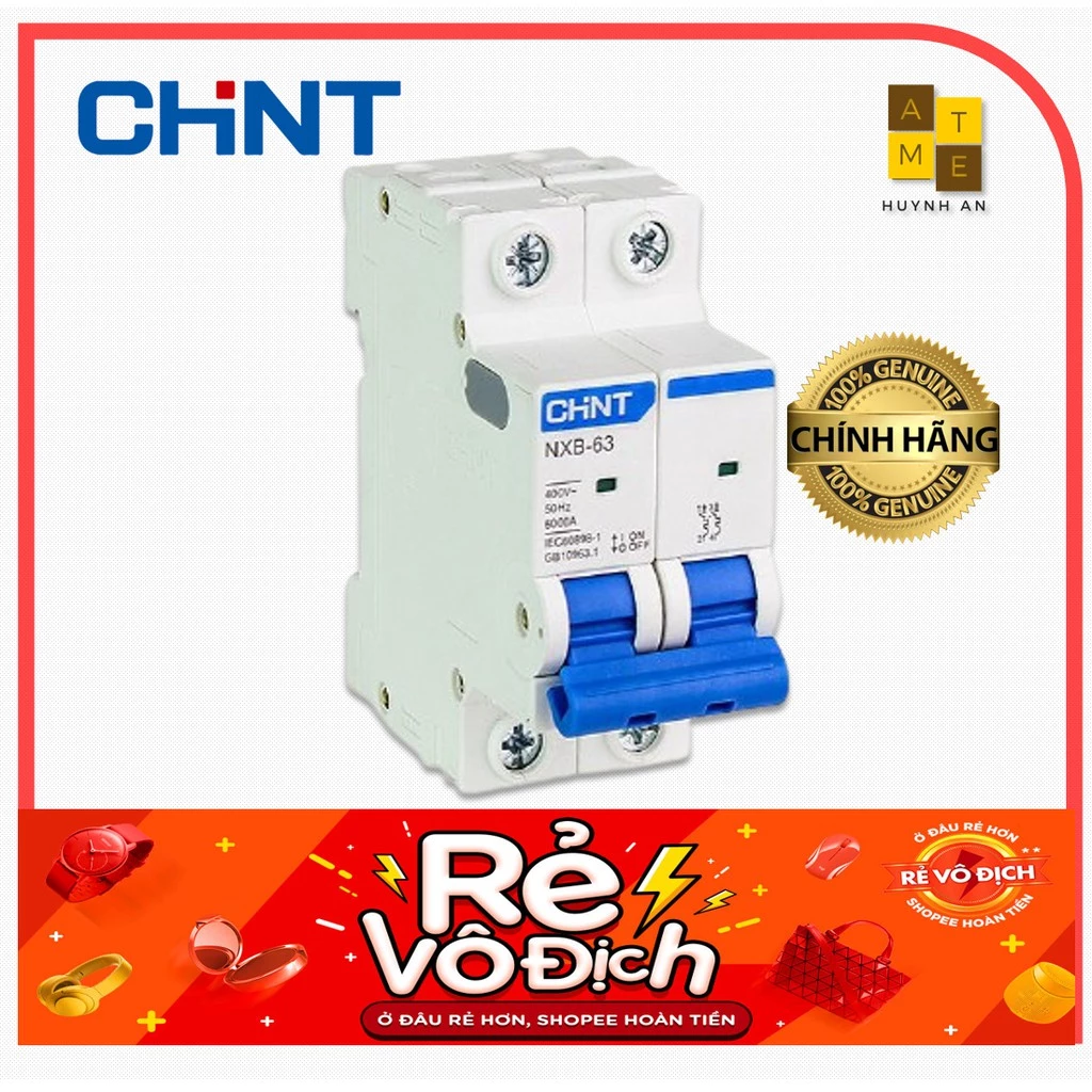 Cầu dao Aptomat an toàn MCB NXB-63 2 Pha 6A - 63A dòng cắt 6kA, Hãng CHINT